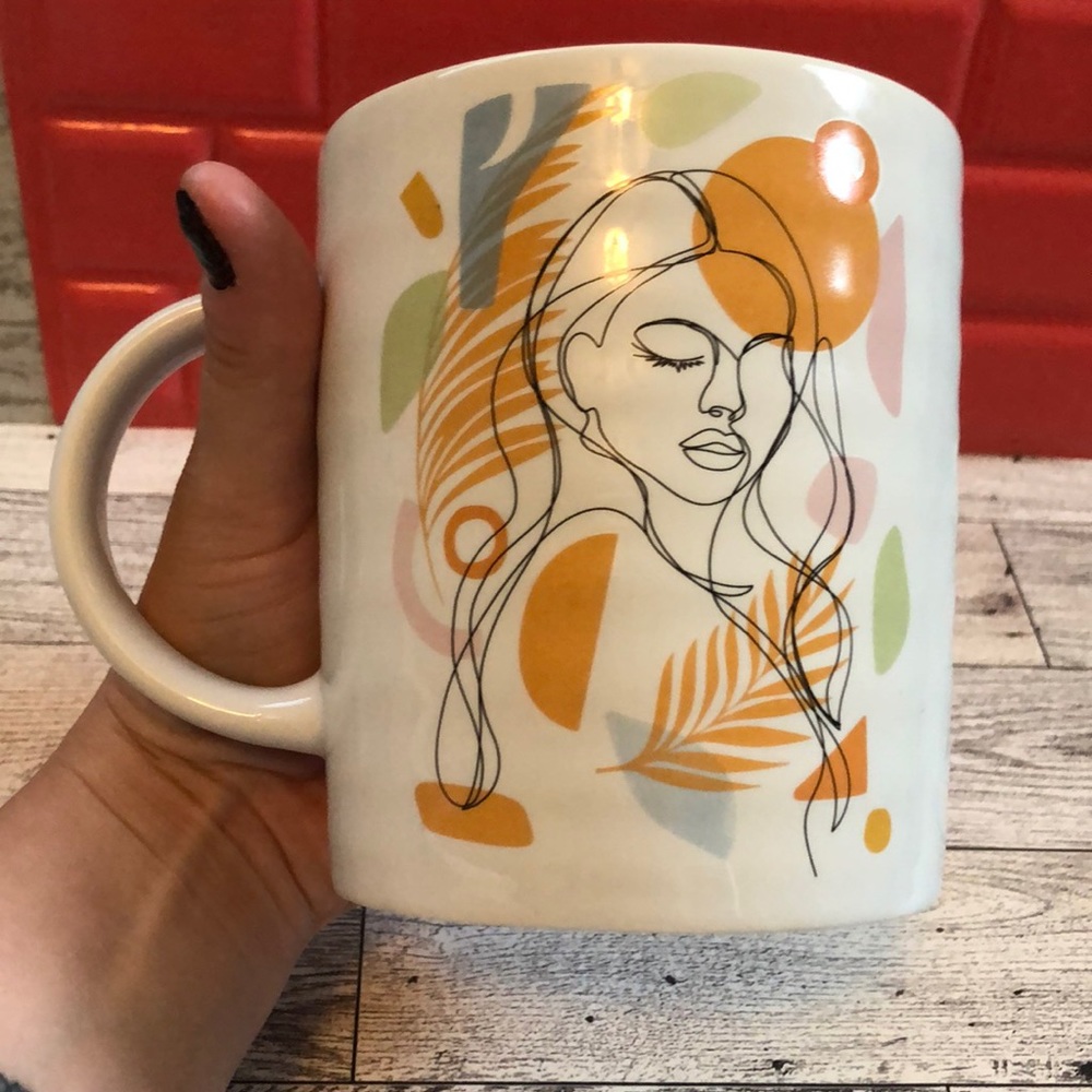 Trendy Abstract Woman Lady Line Art Ceramic Large Oversized Coffee Tea Mug - Picture 6 of 8